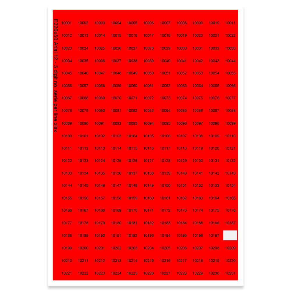 E226050 - Nummerserier, max 5 tecken (Arial 12)